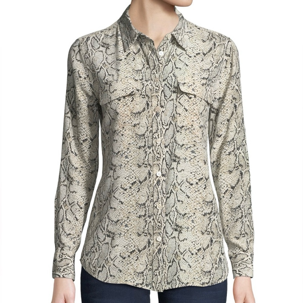 Equipment Python-Print Silk Button-Front Blouse